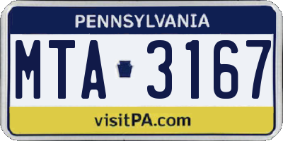 PA license plate MTA3167