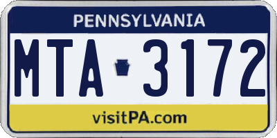 PA license plate MTA3172