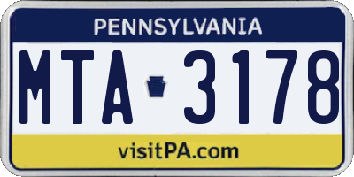 PA license plate MTA3178
