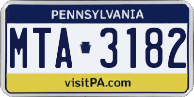 PA license plate MTA3182