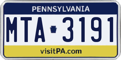 PA license plate MTA3191