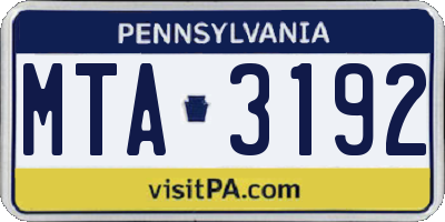 PA license plate MTA3192