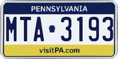 PA license plate MTA3193