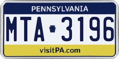 PA license plate MTA3196