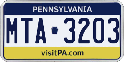 PA license plate MTA3203