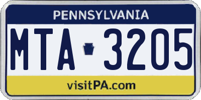 PA license plate MTA3205