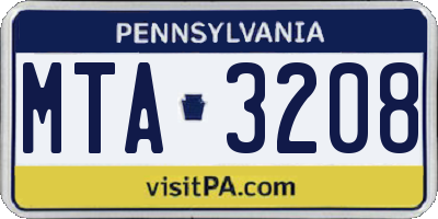 PA license plate MTA3208