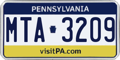 PA license plate MTA3209