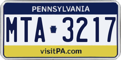 PA license plate MTA3217