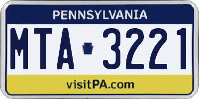 PA license plate MTA3221