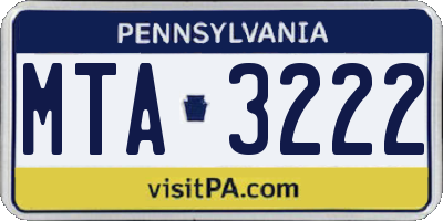 PA license plate MTA3222