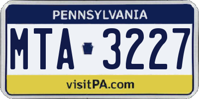 PA license plate MTA3227
