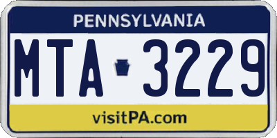 PA license plate MTA3229