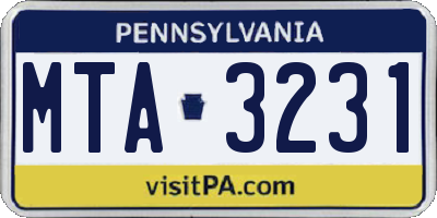 PA license plate MTA3231