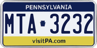 PA license plate MTA3232
