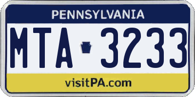 PA license plate MTA3233