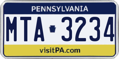 PA license plate MTA3234