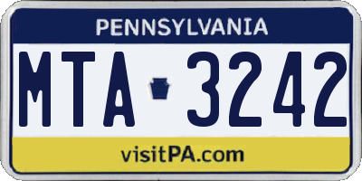 PA license plate MTA3242