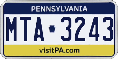PA license plate MTA3243