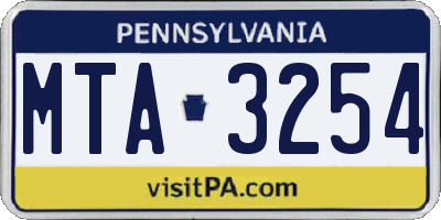 PA license plate MTA3254