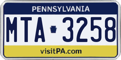 PA license plate MTA3258
