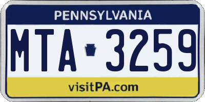 PA license plate MTA3259