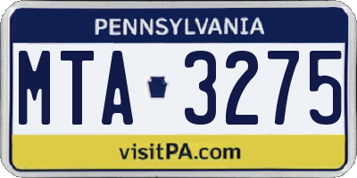 PA license plate MTA3275