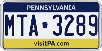 PA license plate MTA3289
