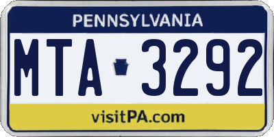 PA license plate MTA3292