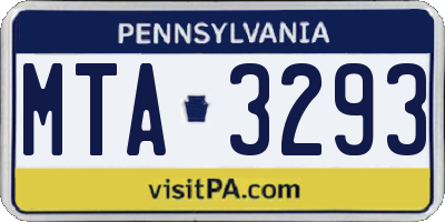 PA license plate MTA3293