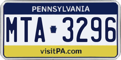 PA license plate MTA3296
