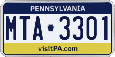 PA license plate MTA3301