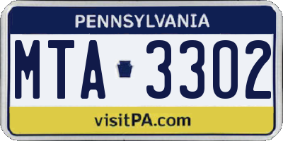 PA license plate MTA3302