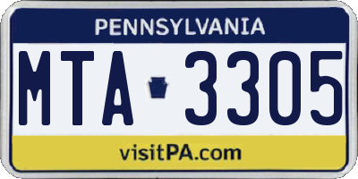 PA license plate MTA3305