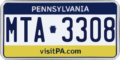 PA license plate MTA3308