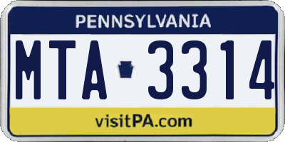 PA license plate MTA3314