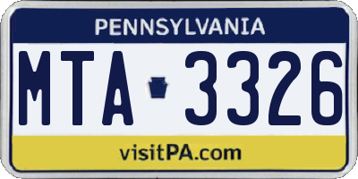 PA license plate MTA3326