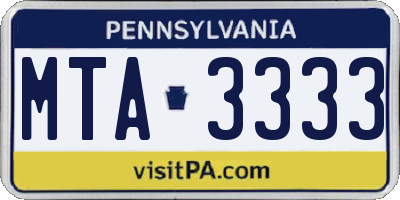 PA license plate MTA3333