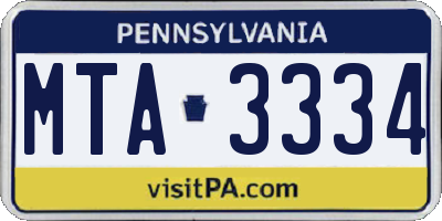 PA license plate MTA3334