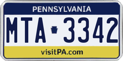 PA license plate MTA3342