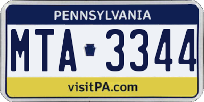 PA license plate MTA3344