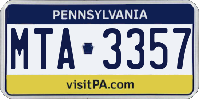 PA license plate MTA3357