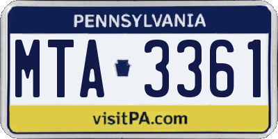 PA license plate MTA3361
