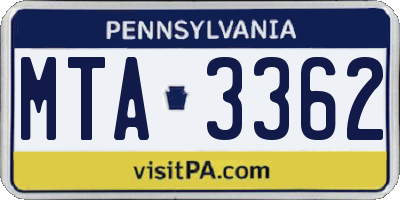PA license plate MTA3362