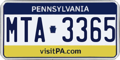 PA license plate MTA3365