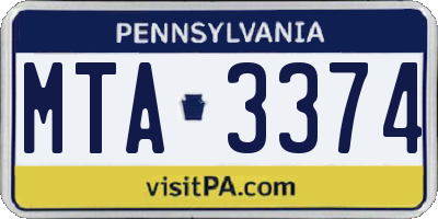 PA license plate MTA3374