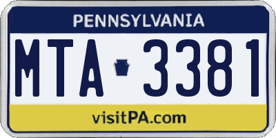 PA license plate MTA3381