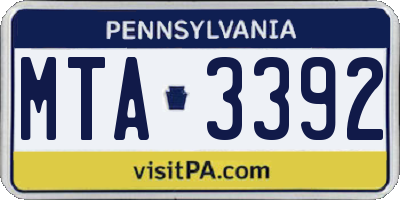 PA license plate MTA3392