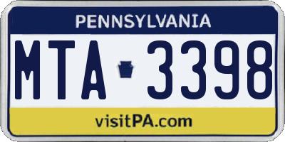 PA license plate MTA3398