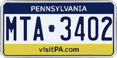 PA license plate MTA3402
